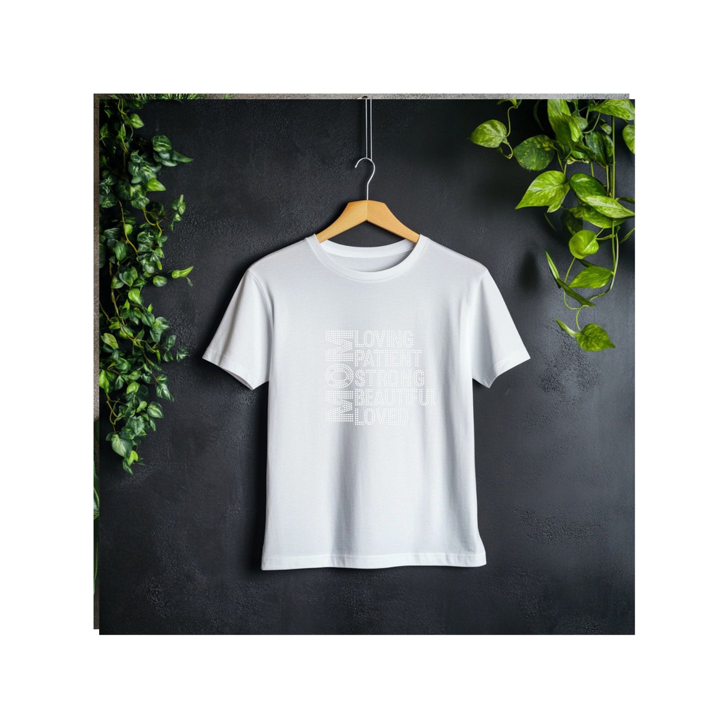 Rhinestone “Mom Affirmation” T-Shirt – Loving Patient Strong Beautiful Loved Bling Tee ( white)