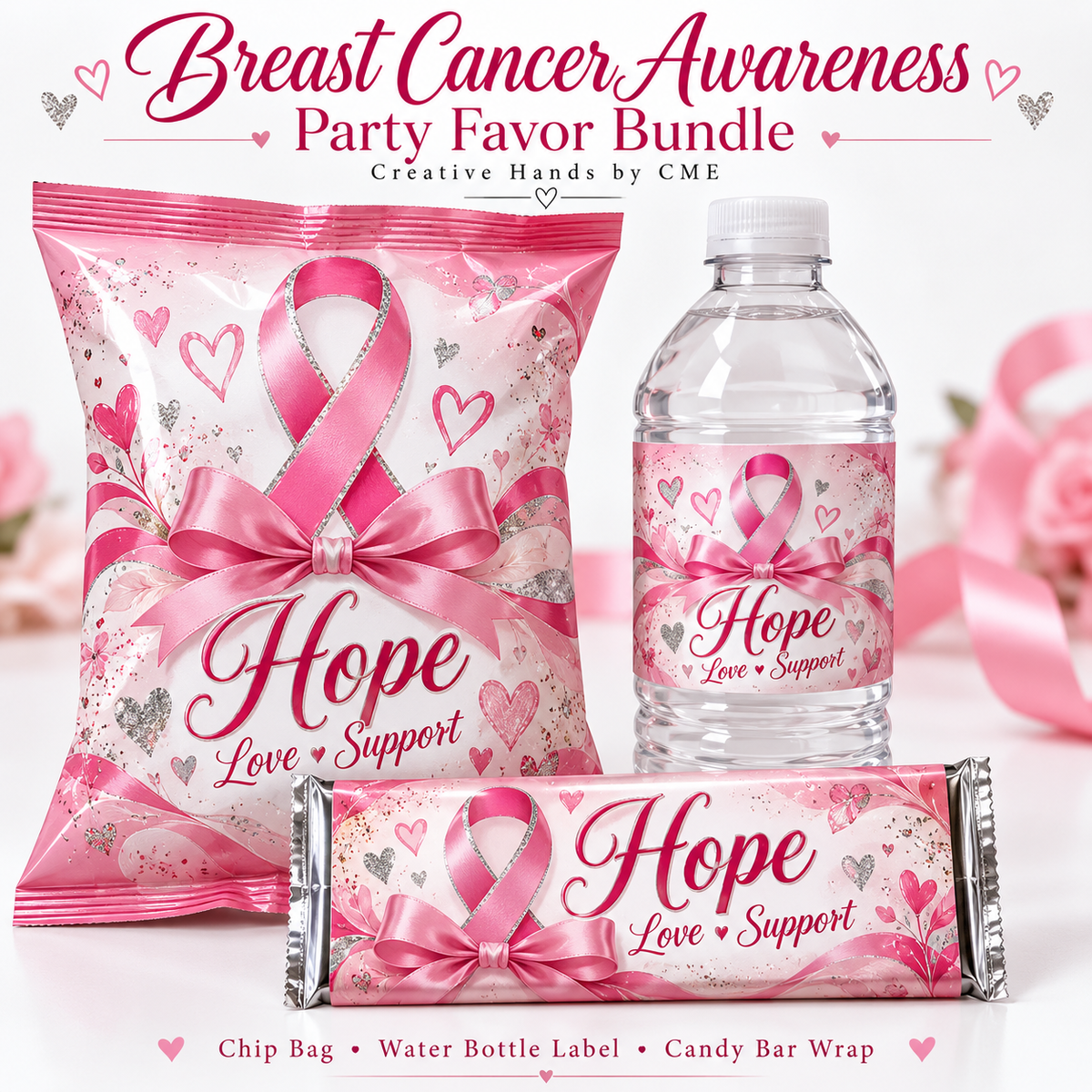 Hope, Love & Support Breast Cancer Awareness Party Favor Digital Bundle