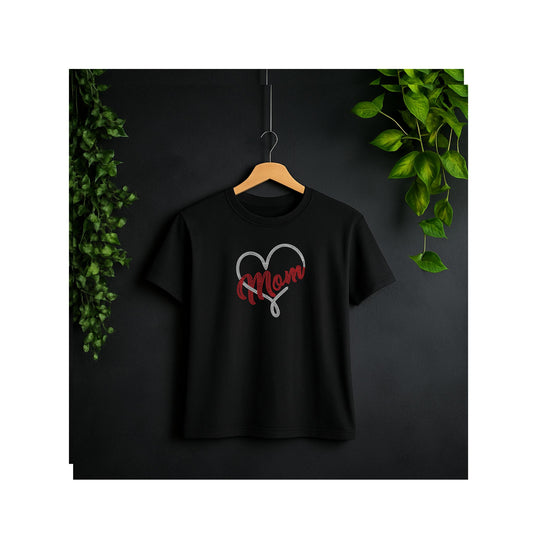 Rhinestone “Mom” Heart T-Shirt – Sparkle Bling Graphic Tee for Mothers