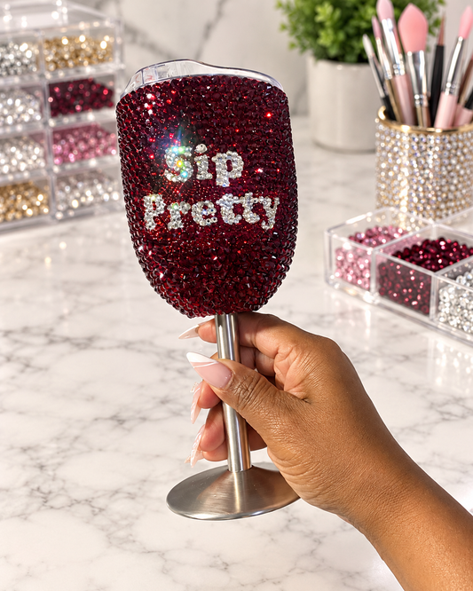 Burgundy 12 ounce long-stem Sip Pretty rhinestone wine tumbler